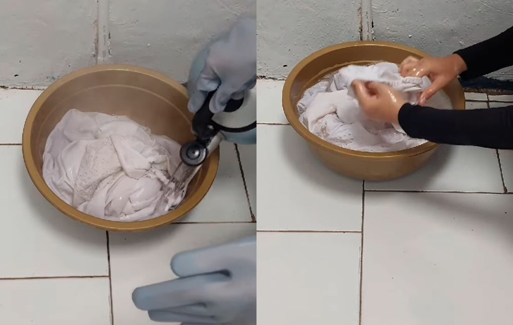 Cara menghilangkan bintik hitam akibat jamur di mukena putih, hasilnya baru dalam 30 menit