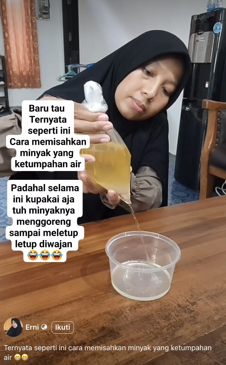 Minyak ketumpahan air jangan dibuang, begini cara memisahkannya tanpa repot
