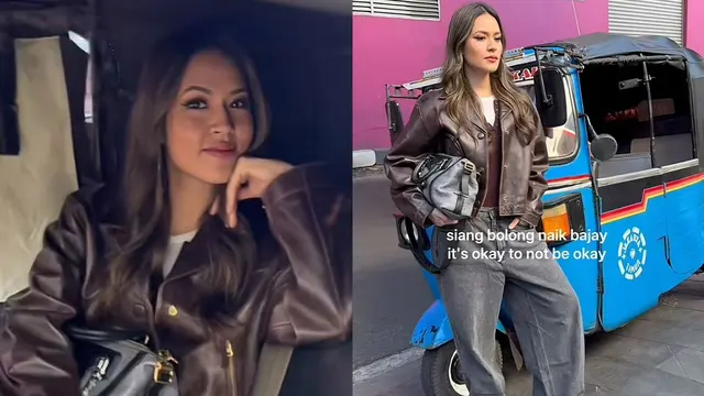 Gaya santai Raisa Andriana naik bajaj dengan tas LV seharga Rp75 jutaan