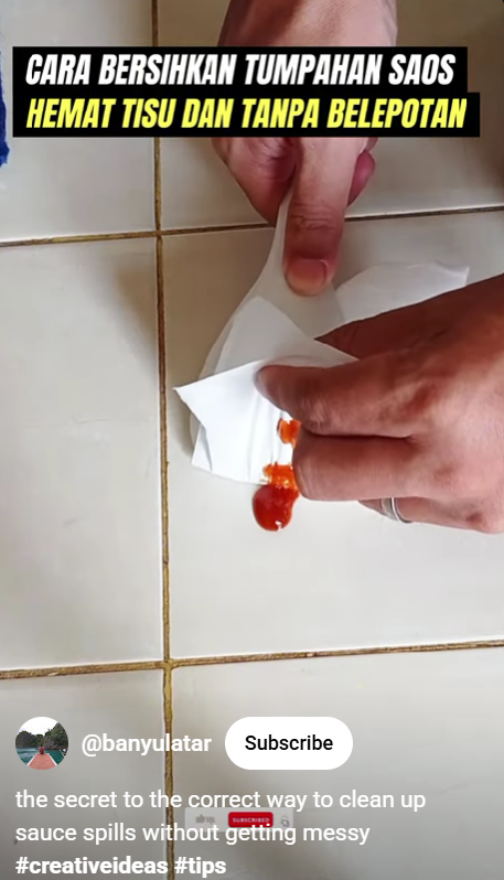 Trik bersihkan tumpahan saus di lantai tanpa dipel sabun, cuma butuh 1 alat dapur