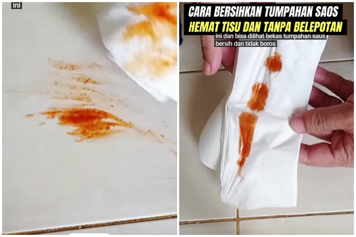 Trik bersihkan tumpahan saus di lantai tanpa dipel sabun, cuma butuh 1 alat dapur