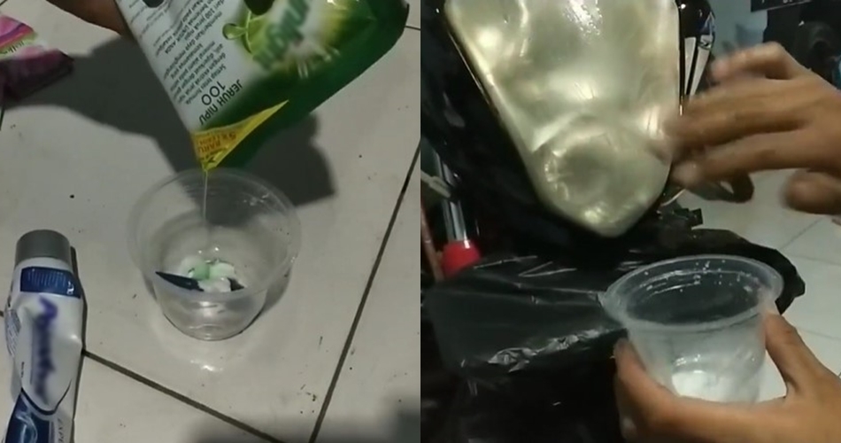 Trik bersihkan kaca lampu motor kuning buram jadi kinclong ala bapak-bapak, ampuh tambah 1 bahan dapur