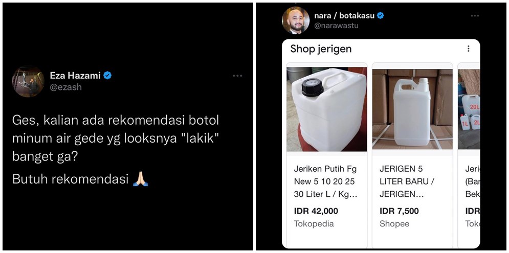 12 Jawaban lucu warga X saat diminta rekomendasi botol minum berdesain 'laki' banget, random abis