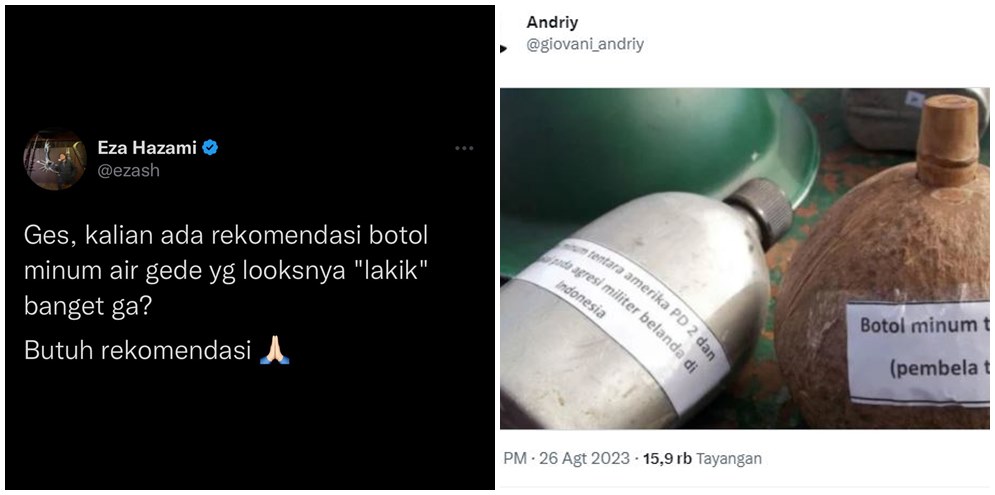 12 Jawaban lucu warga X saat diminta rekomendasi botol minum berdesain 'laki' banget, random abis