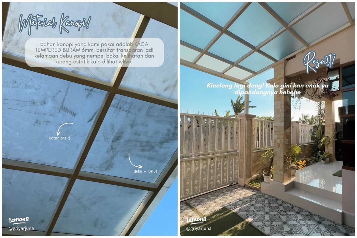 Atap teras jadi terang lagi, begini cara bersihkan kanopi kaca dekil cuma pakai 1 bahan pembersih