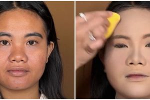 Transformasi makeup pada wajah berpori ini hasilnya mulus tak bertekstur meski tanpa foundation