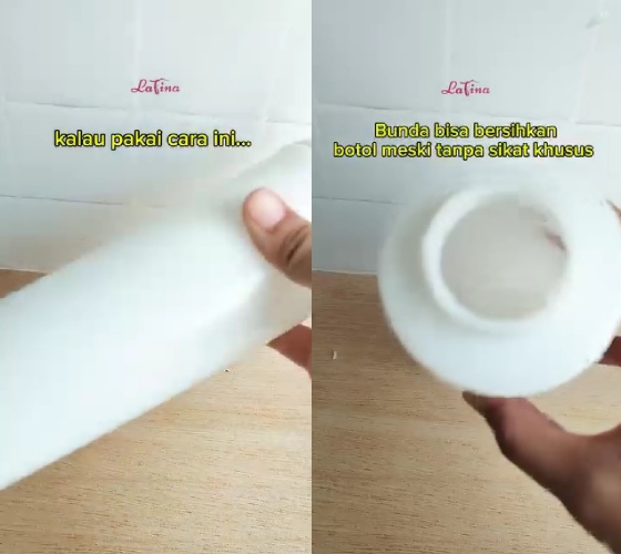 Trik baru bersihkan bagian dalam botol tanpa disikat, cuma pakai 1 bahan dapur jadi auto kesat