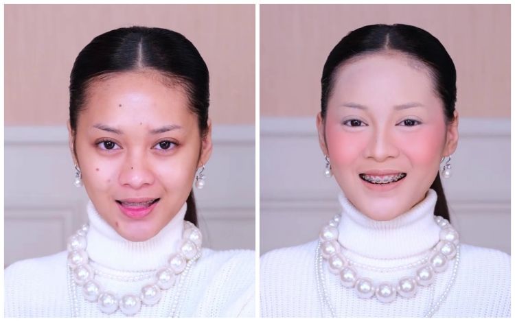Wanita ini recreate makeup ala Syahrini yang elegan dan glamor, transformasinya bikin lupa wajah asli
