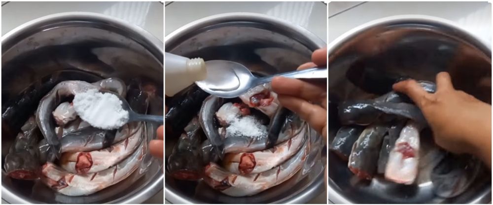 Sekarang jadi tahu kenapa garam dan cuka bisa gantikan kapur sirih buat bersihin ikan lele