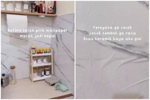 Bukan pakai wallpaper tipis, ini 8 trik makeover dinding dapur tak rata modal di bawah Rp100 ribu