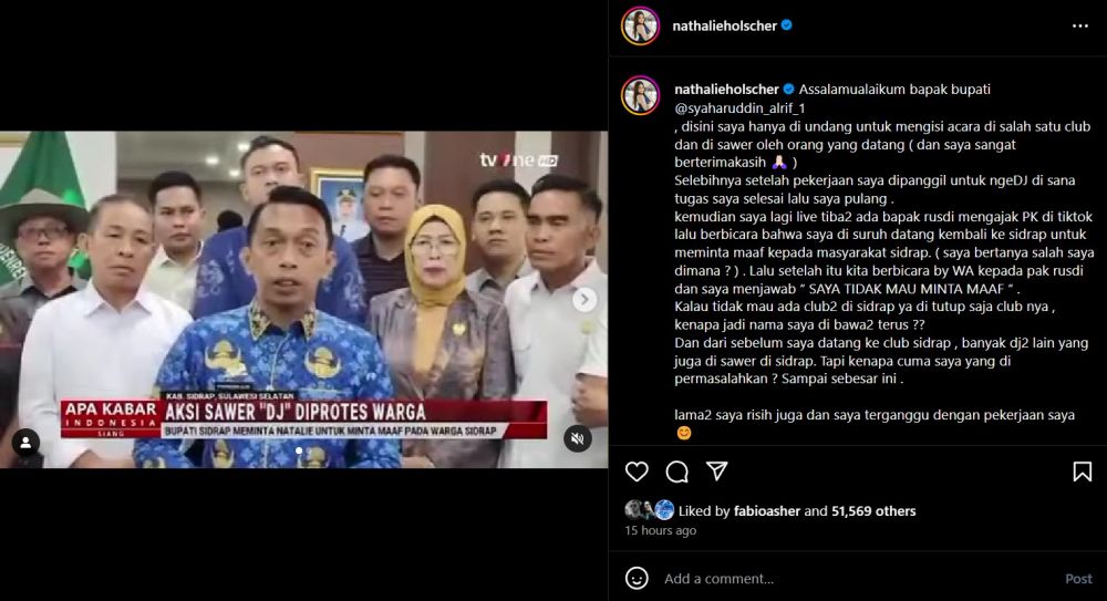 Nathalie Holscher menolak minta maaf soal video saweran viral di Sidrap, ini alasannya