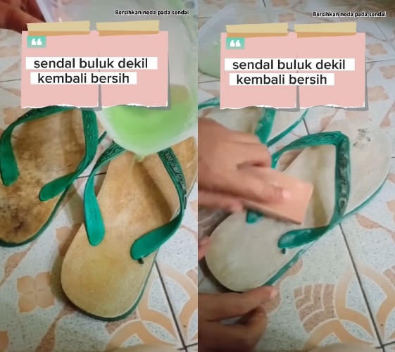 Sandal jepit buluk jamuran sekarang jadi kinclong kesat lagi, pakai trik cuma ditambah 1 bahan dapur