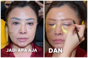 Transformasi makeup wanita dengan sulam eyeliner dan alis gelap diubah natural, auto bikin pangling