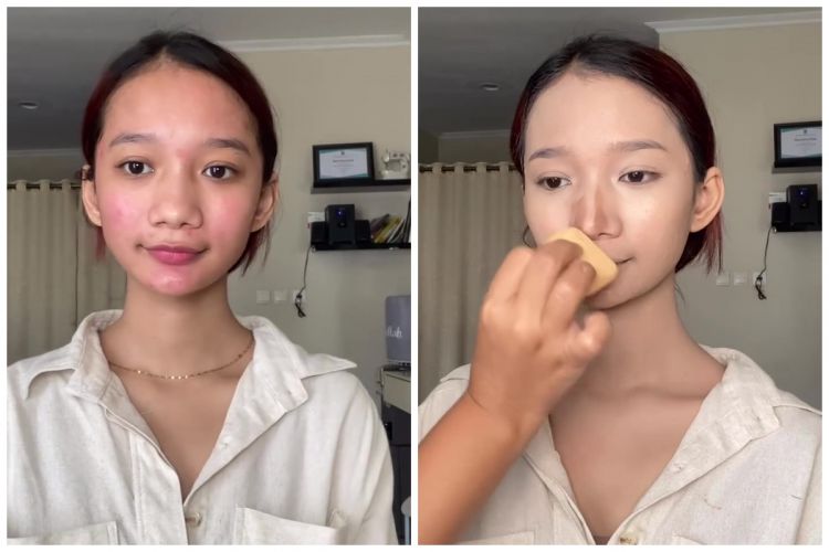 Transformasi cewek dengan hidung 'jambu' ini jadi mancung usai dirias soft glam, ini trik contournya