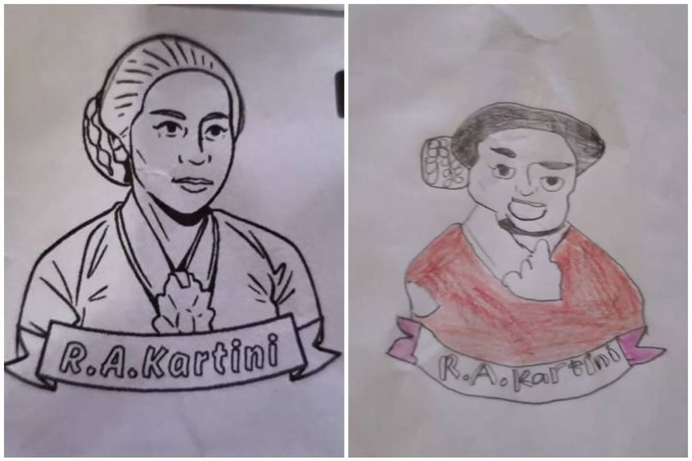 11 Potret hasil gambar siswa SD saat diminta gambar R.A Kartini ini hasilnya bikin guru ketawa puas