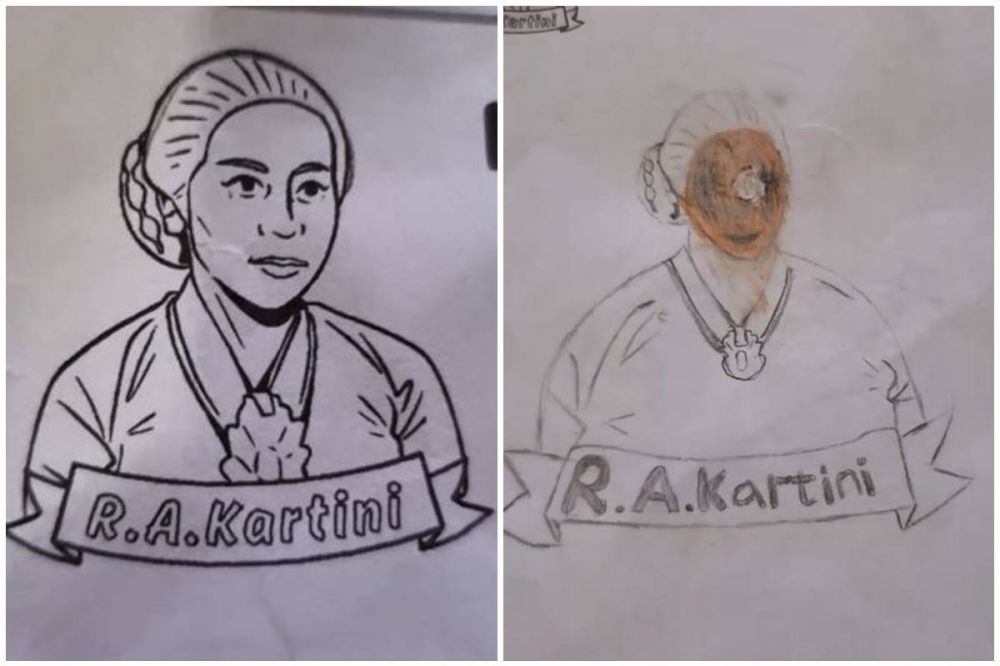 11 Potret hasil gambar siswa SD saat diminta gambar R.A Kartini ini hasilnya bikin guru ketawa puas