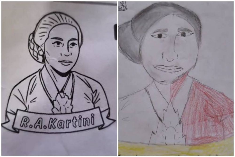 11 Potret hasil gambar siswa SD saat diminta gambar R.A Kartini ini hasilnya bikin guru ketawa puas
