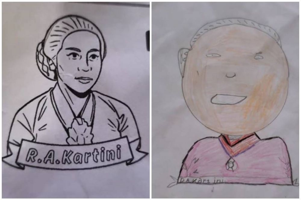 11 Potret hasil gambar siswa SD saat diminta gambar R.A Kartini ini hasilnya bikin guru ketawa puas