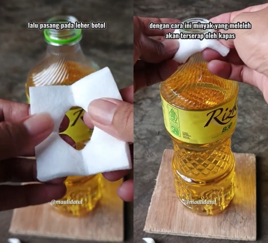 Sekarang menuang minyak dari botol nggak bakal luber, ternyata triknya pakai 1 bahan sederhana