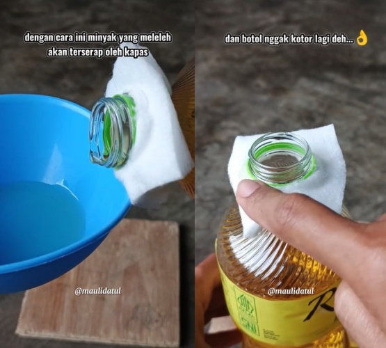 Sekarang menuang minyak dari botol nggak bakal luber, ternyata triknya pakai 1 bahan sederhana