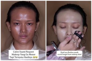 Request tak menor, transformasi makeup pengantin tan skin dirias glamor ini tampak mewah dan elegan