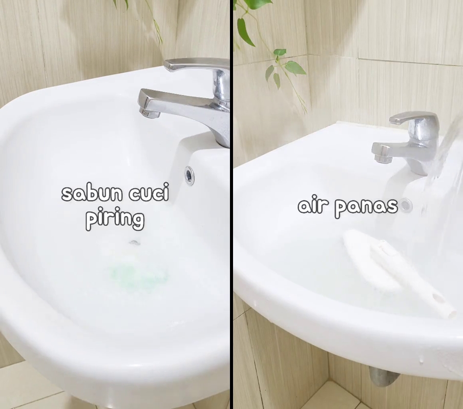 Bersihkan sikat lantai kamar mandi sekarang cuma pakai tambahan 2 bahan dapur, ini triknya