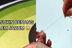 Tanpa bantuan kaca pembesar, ini cara gampang masukkan benang dalam jarum jahit pakai 1 alat tulis