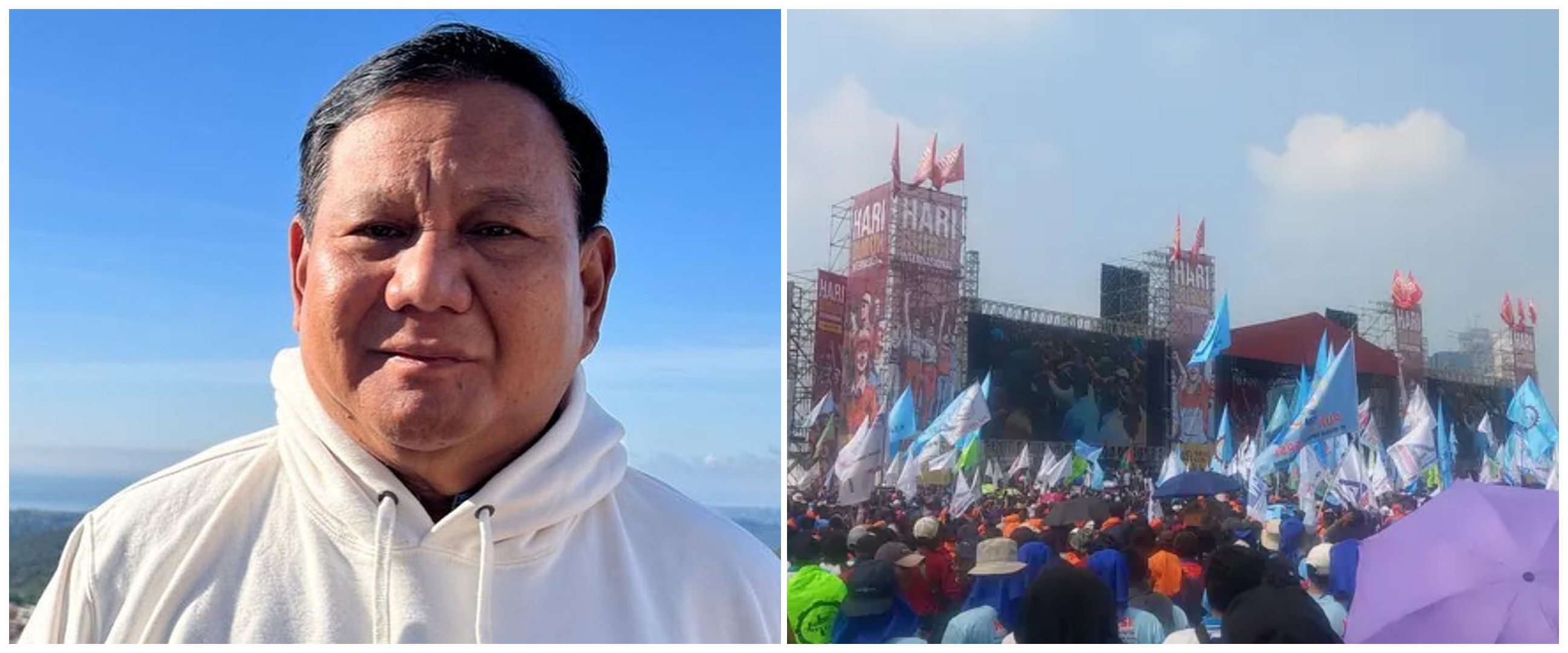 Prabowo hadir dalam momentum Hari Buruh Internasional di Monas