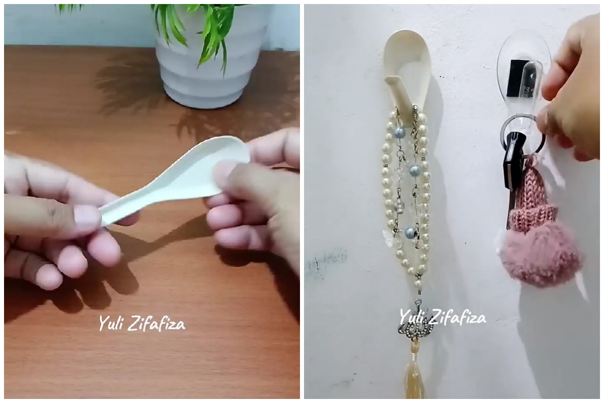 Trik kreatif mengubah sendok plastik bekas jadi gantungan, sekarang jadi lebih estetik dan rapi
