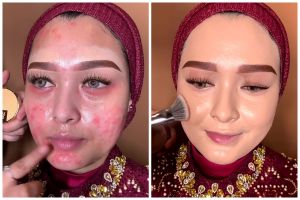 Wajah kemerahan akibat jerawat, transformasi cewek ini tampak mulus dan manglingi pakai glamor makeup