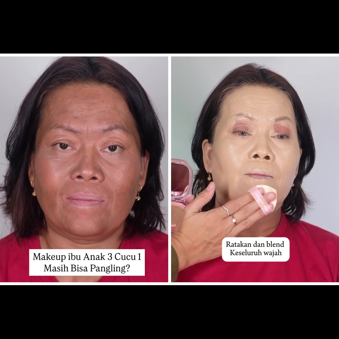 Cuma bermodal cushion, MUA ini sukses ubah tampilan ibu 3 anak jadi tampak muda pakai soft nude makeup