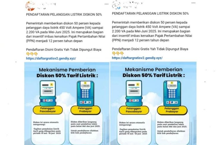 Kabar PLN kembali diskon tarif listrik 50 persen pada Mei-Juni 2025, ini faktanya