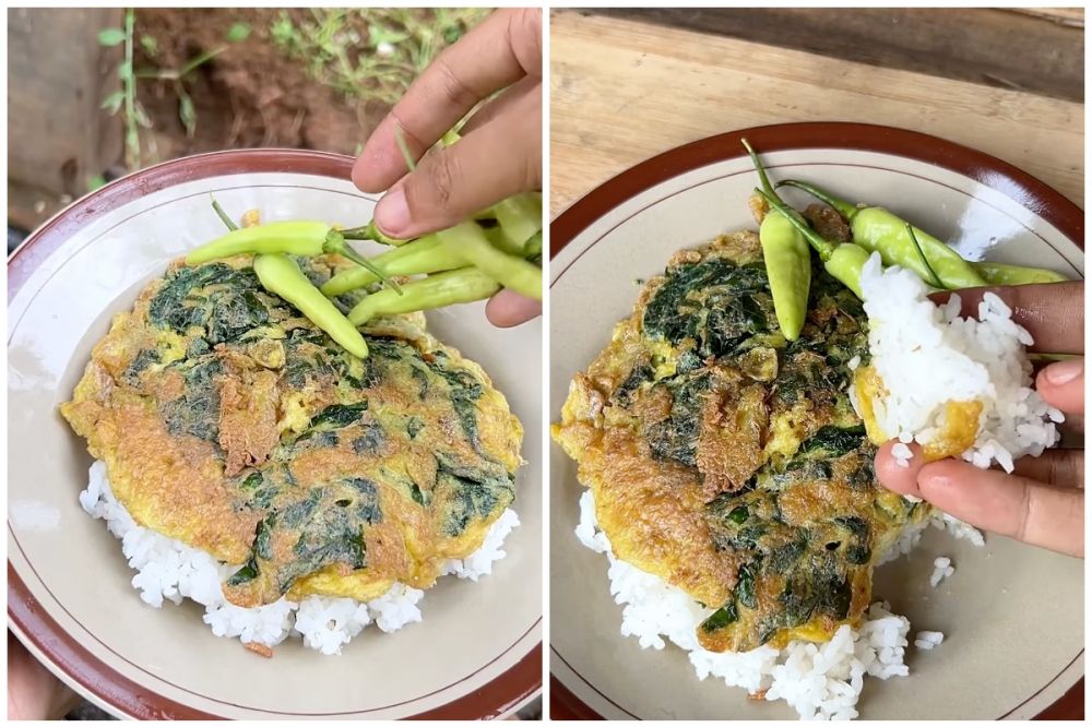 Kreasi telur dadar daun cabai, dimakan dengan nasi hangat enaknya nendang