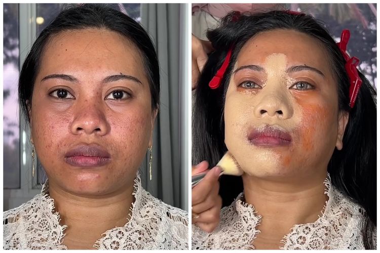 Wajah bulat auto tirus alami, transformasi cewek pakai bold glamor makeup ini hasilnya ayu pol