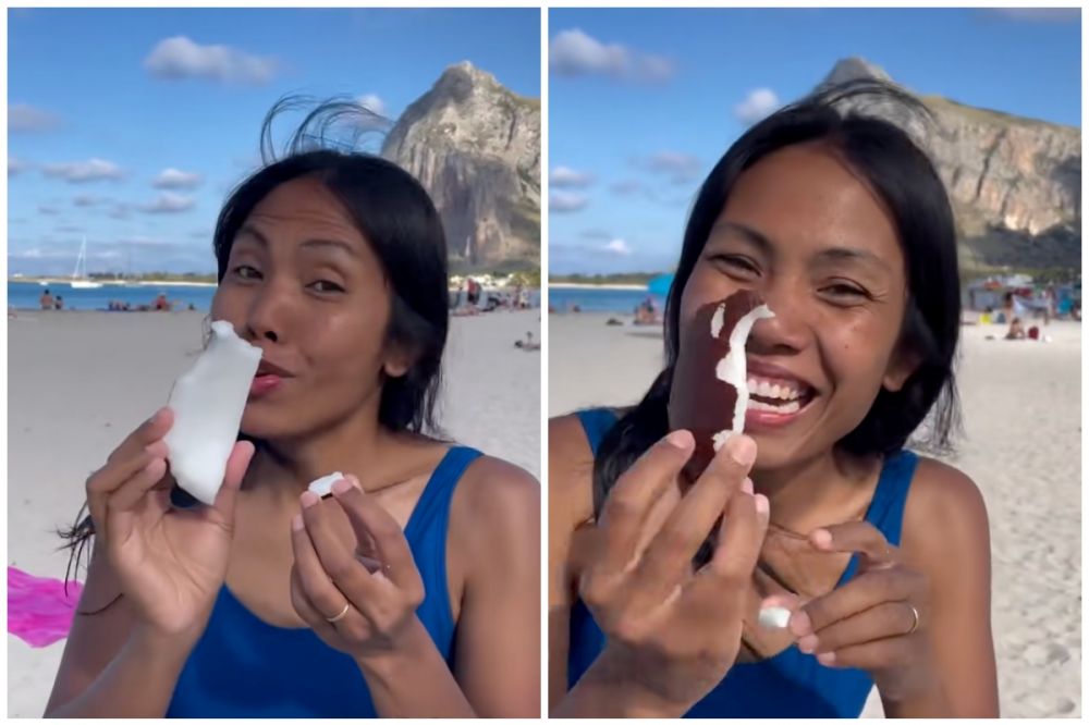 Wanita Sunda liburan di pantai Italia jajan kelapa tua sepotong Rp 35 ribu, bisa bikin keremian nggak?