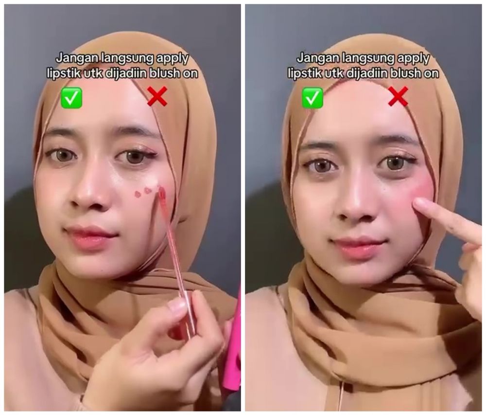 Jangan langsung dioles ke pipi, ini trik pakai lipstik untuk blush on agar hasilnya nggak nge-blok