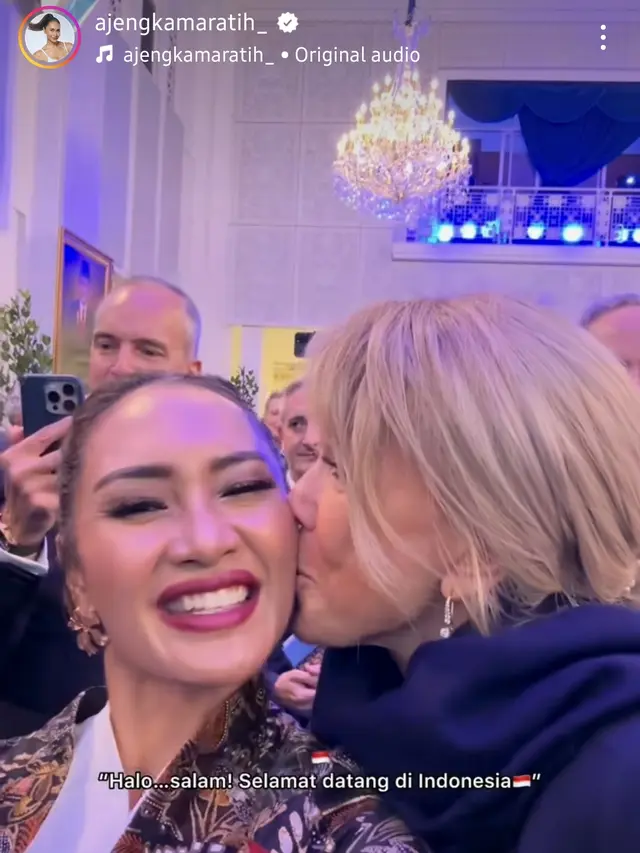 Jadi MC lawatan presiden Prancis ke Indonesia, Ajeng Kamaratih dapat kecupan dari Brigitte Macron