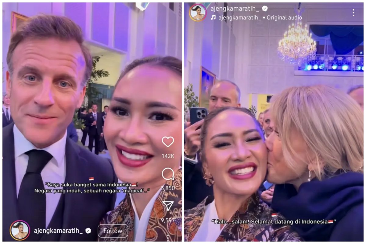 Jadi MC lawatan presiden Prancis ke Indonesia, Ajeng Kamaratih dapat kecupan dari Brigitte Macron