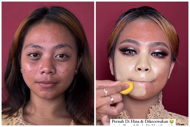 Awalnya tampak dempul, transformasi cewek kulit sawo matang pakai foundation putih hasilnya natural