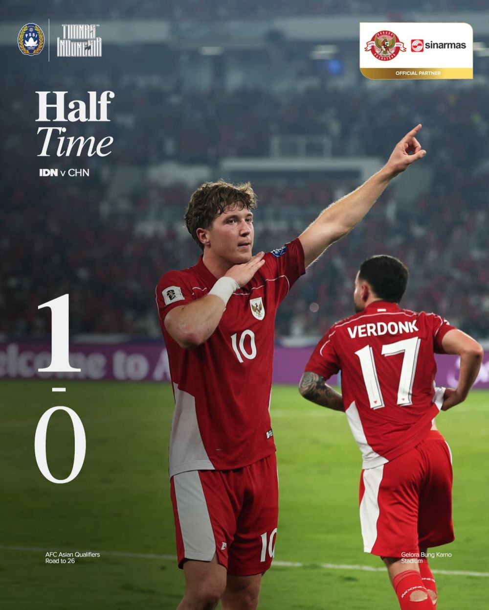 Gol penalti Ole Romeny di menit 44 bikin Timnas Indonesia unggul tipis atas China di babak pertama