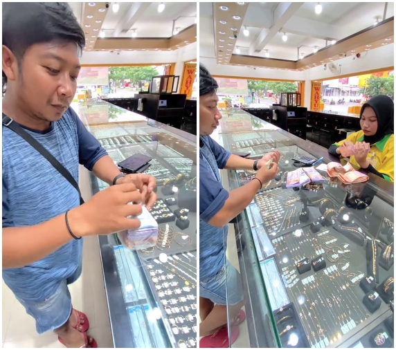 Bukan soal nominal, viral suami belikan istri emas dari tabungan uang pecahan di kresek, bikin salut