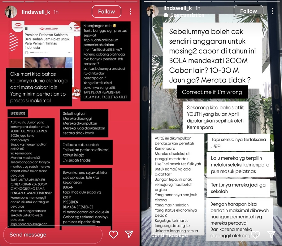 Prabowo hadiahi Timnas Indonesia jam Rolex, Lindswell Kwok 'ratu wushu' curhat kesenjangan apresiasi
