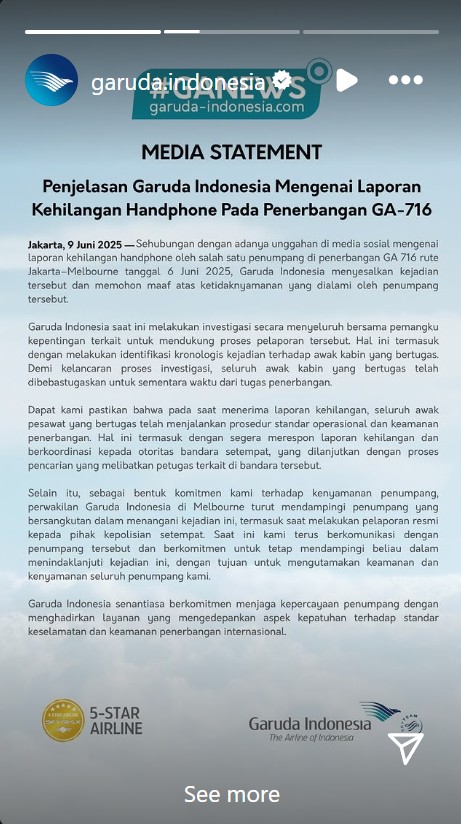5 Fakta kasus terbaru HP penumpang hilang di pesawat Garuda, Garuda Indonesia bebastugaskan awak kabin