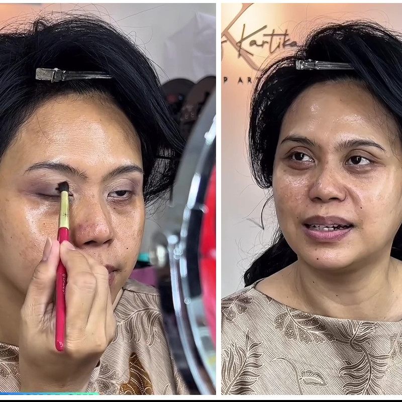 Belajar makeup sendiri, transformasi ibu-ibu dandan ini hasilnya flawless bak karya MUA profesional