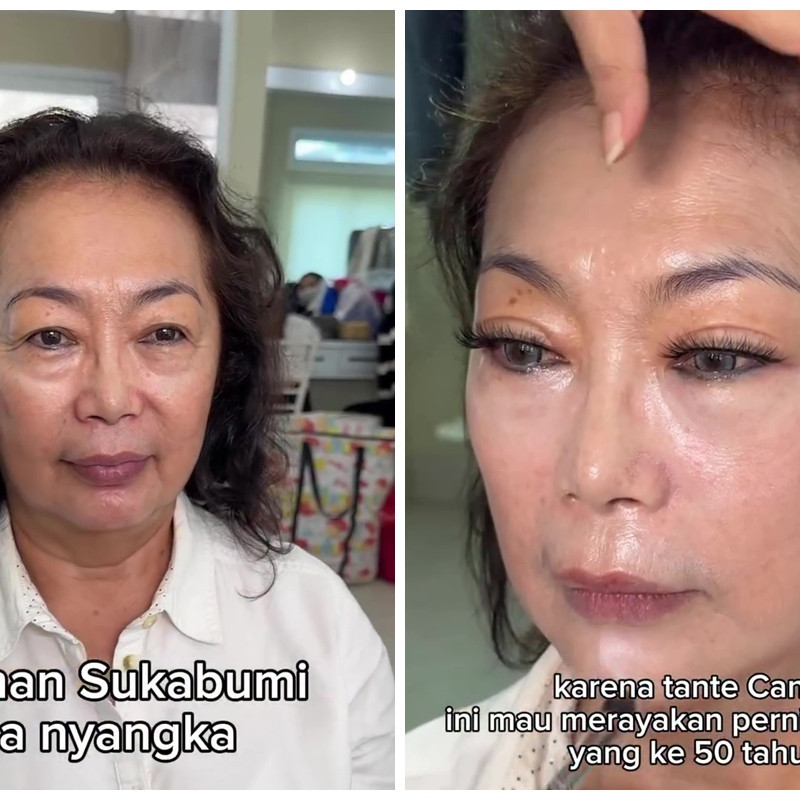 Wedding anniversary ke-50, transformasi ibu-ibu dirias bold ini endingnya malah bak pengantin baru