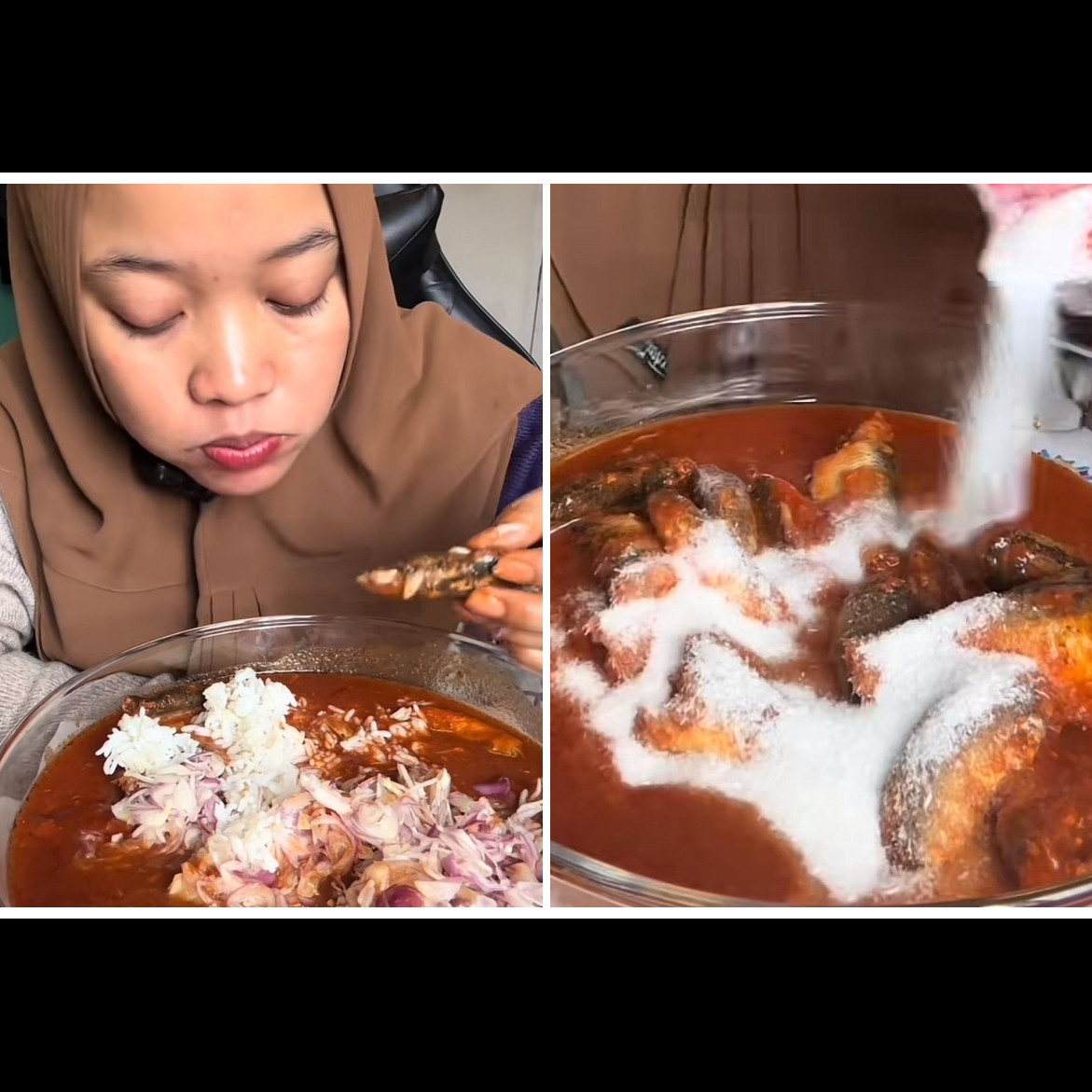 Ugal-ugalan nambah micin separuh wadah ke ikan sarden, aksi cewek mukbang ini bikin khawatir kesehatan
