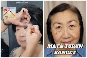 Kelopak mata turun akibat kulit kendur, transformasi ibu-ibu dirias ini eye look-nya bulat bak boneka