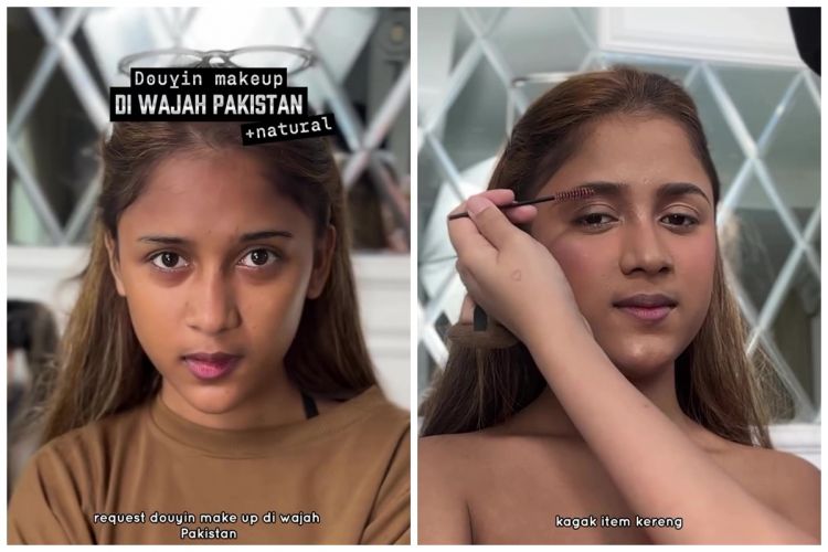 Transformasi cewek Pakistan dirias MUA  dengan douyin makeup, hasilnya natural tanpa ubah warna kulit