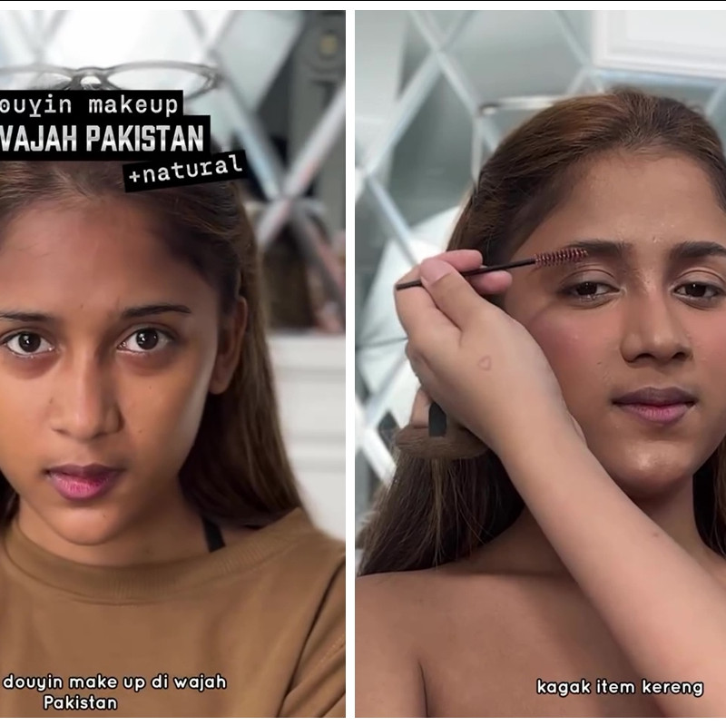 Transformasi cewek Pakistan dirias MUA  dengan douyin makeup, hasilnya natural tanpa ubah warna kulit