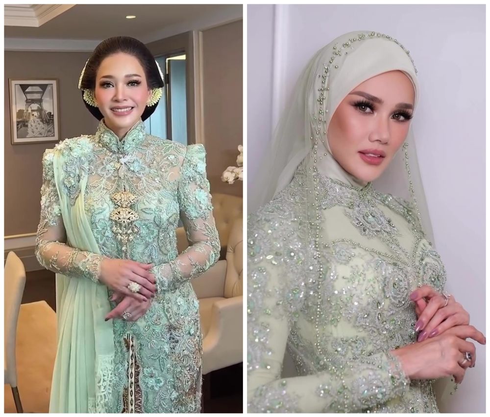 Sama-sama pakai smokey eyes, 7 beda gaya makeup Maia Estianty & Mulan Jameela di pernikahan Al Ghazali